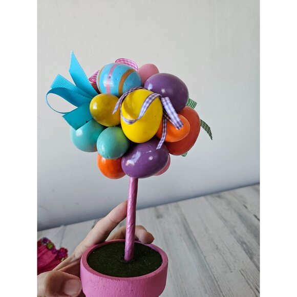 Egg Easter flower pot spring decor ribbons pink pastel unique large - Picture 3 of 8